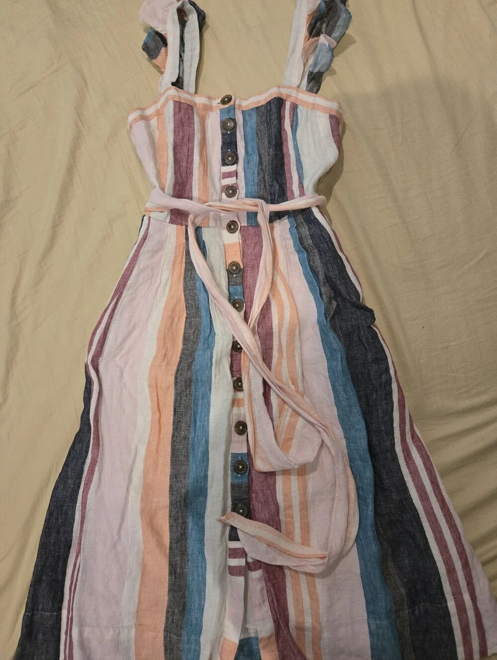 J Crew Striped Button-Front Midi Dress in Pastel Multi 0 NWT